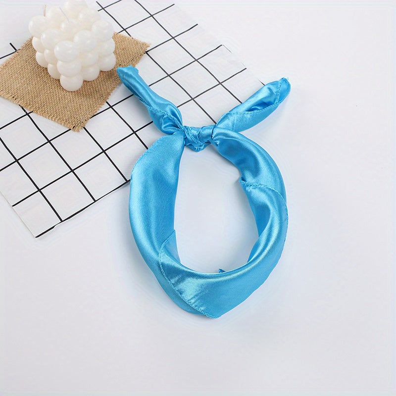 Classic Neckerchief Solid Square Scarf Satin Bandana Head Wrap Hair Accessories