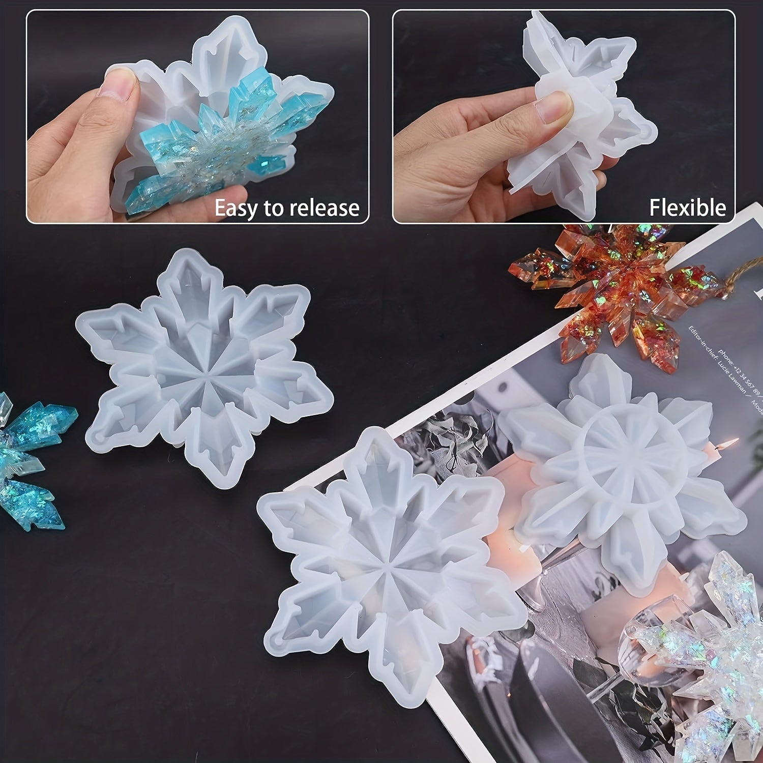 3pcs Christmas Snowflake Resin Mold Set Big Snowflake Silicone Molds For Resin