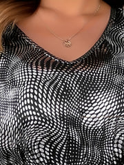 Colorblock Dot Print Lantern Sleeve V Neck Mini Dress