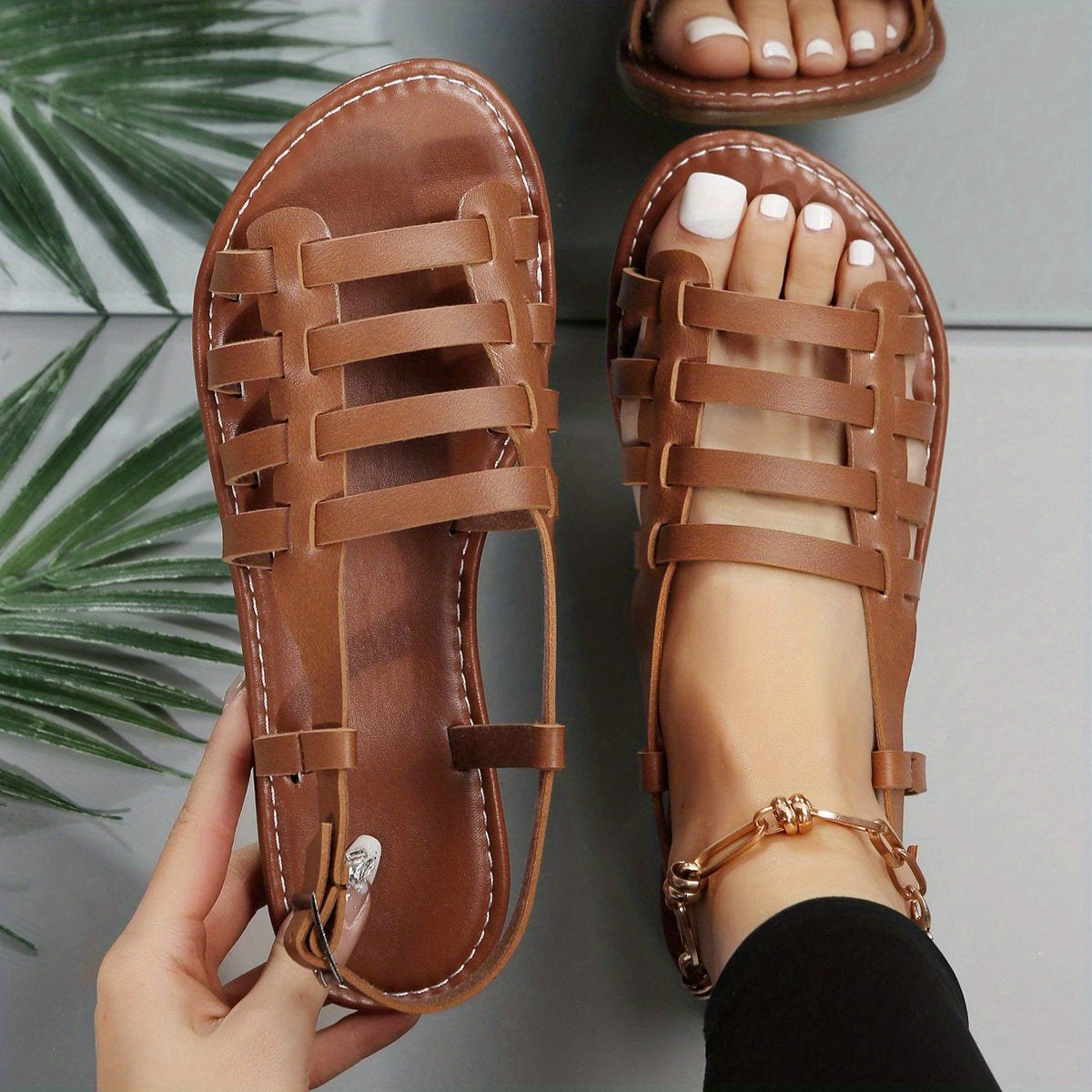 Women's Flat Gladiator Sandals Open Toe Buckle Strap Slingback Shoes