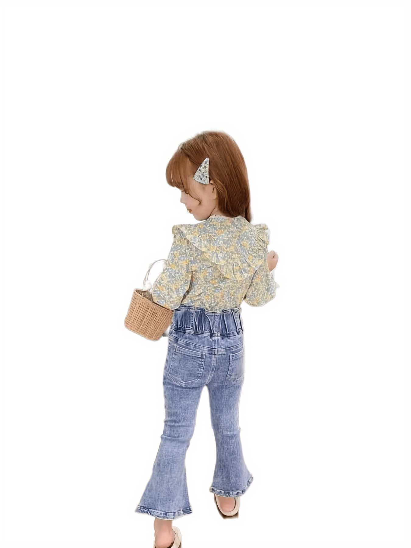 Girls Floral Print Long Sleeve Lace Collar Blouse Shirt