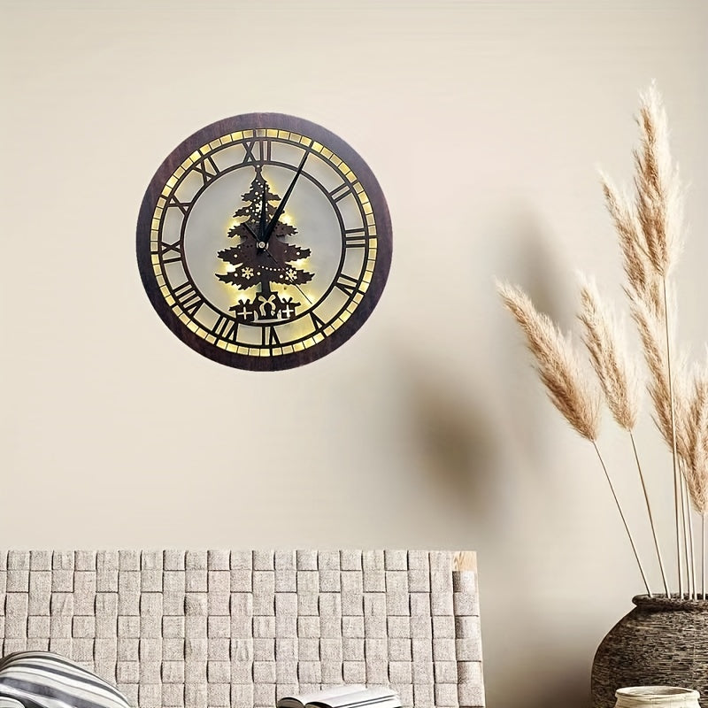 Children's Room Decoration Wall Clock LED Creative Light Retro Wooden Sign