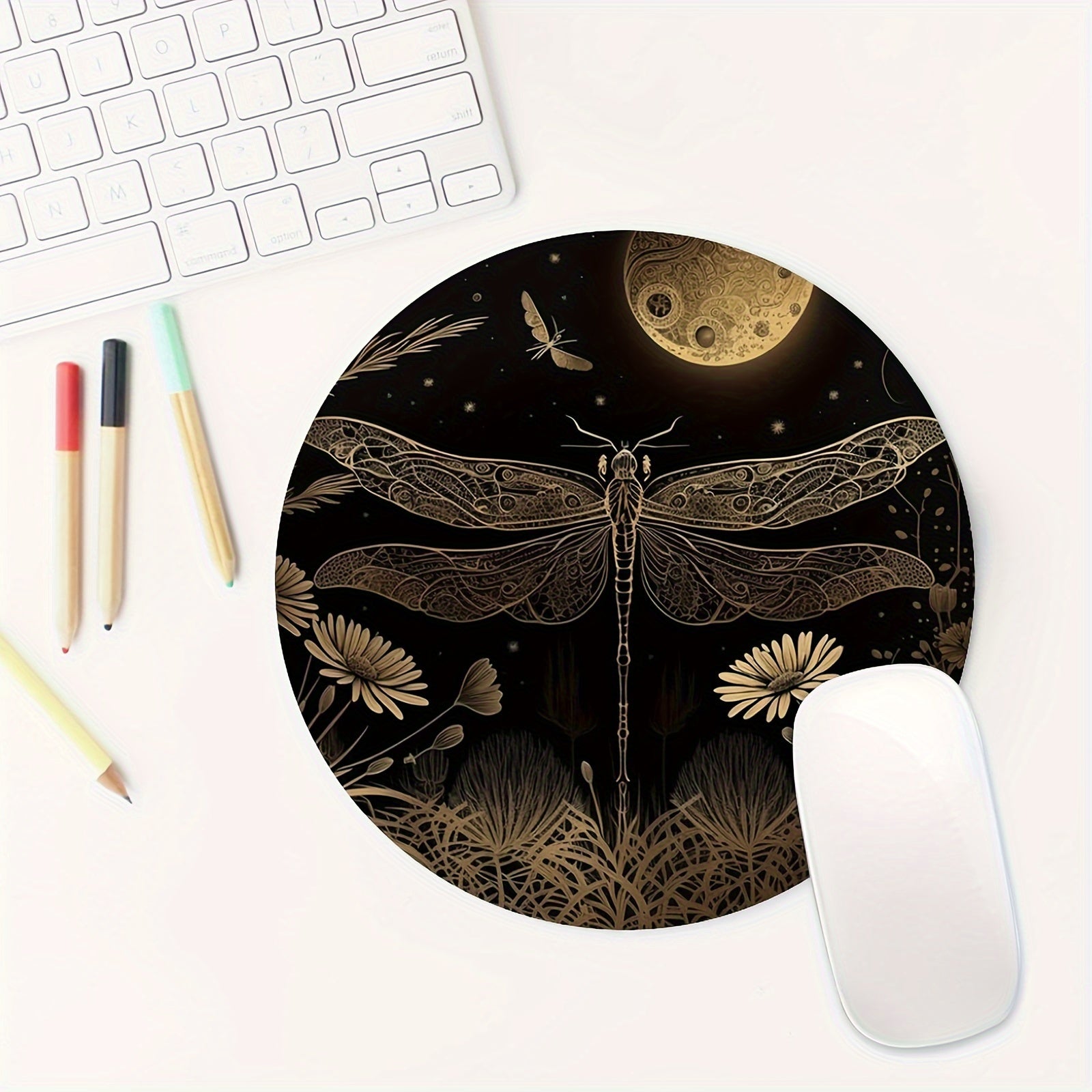 Vintage Dragonfly Round Mouse Pad