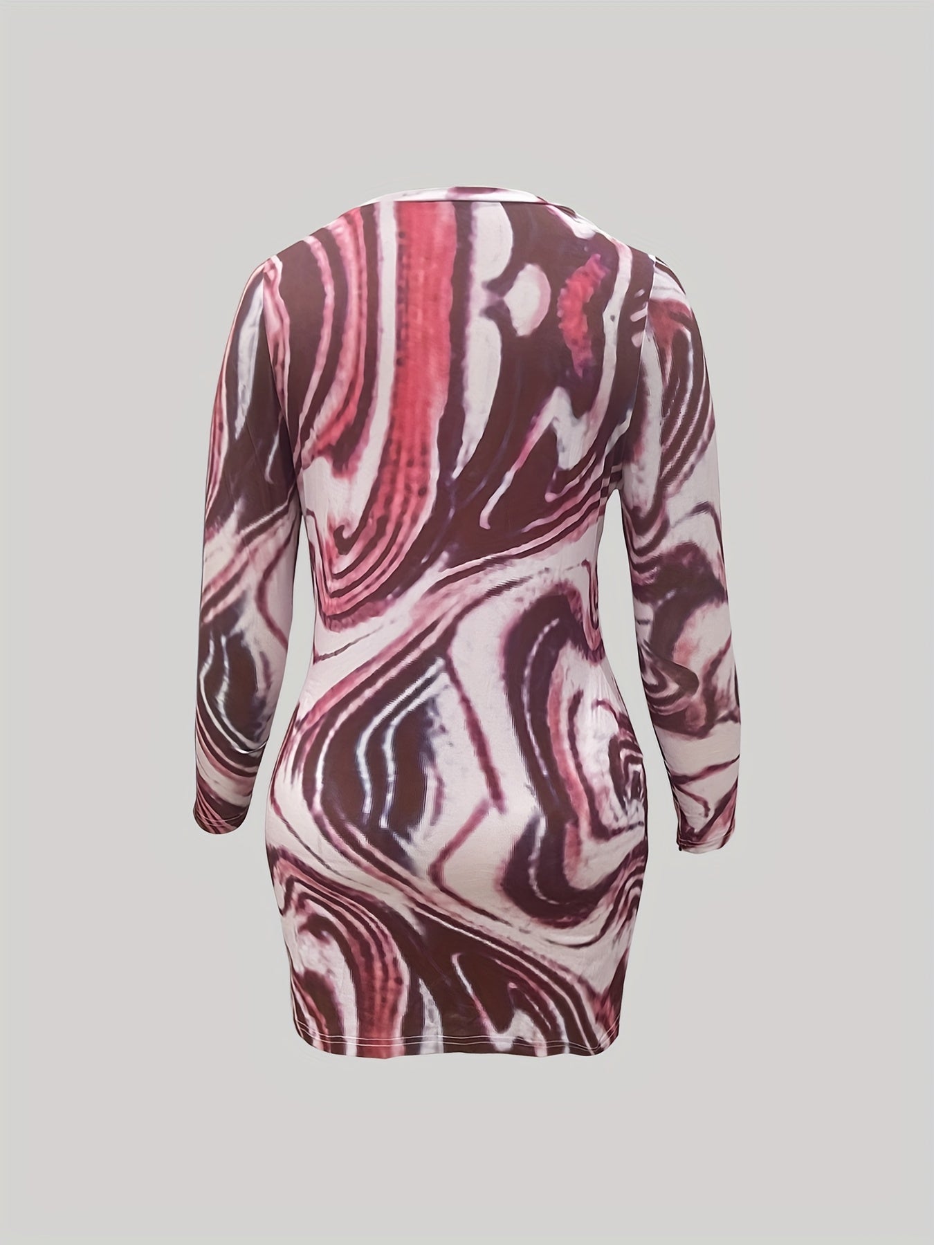 Casual Dress Women's Plus Fluid Print Long Sleeve Round Neck