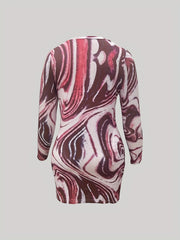 Casual Dress Women's Plus Fluid Print Long Sleeve Round Neck