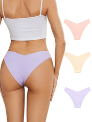 3pcs Seamless Solid Briefs Breathable Intimates Panties