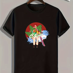 Skateboarder Print Men's Sports T-Shirt Graphic Tee for Fitness