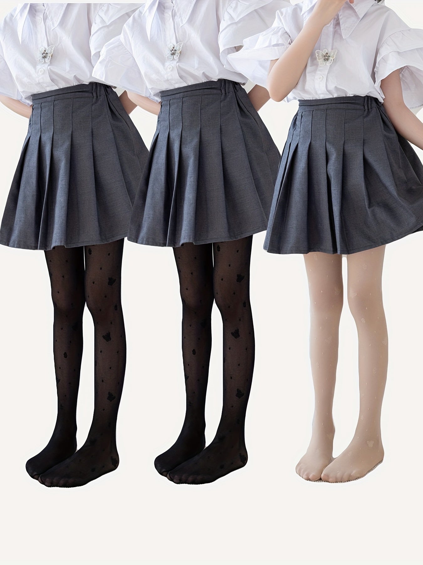 3pcs Girls' Pantyhose Leggings Butterfly Jacquard Slim Footed Legging