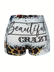 Letter Print Skinny Shorts for Women