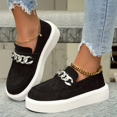 Women's Chain Decor Platform Slip On Sneakers Low Top Shoes