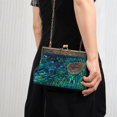 Green Beaded Sequins Evening Bag Durable Handbag for Women