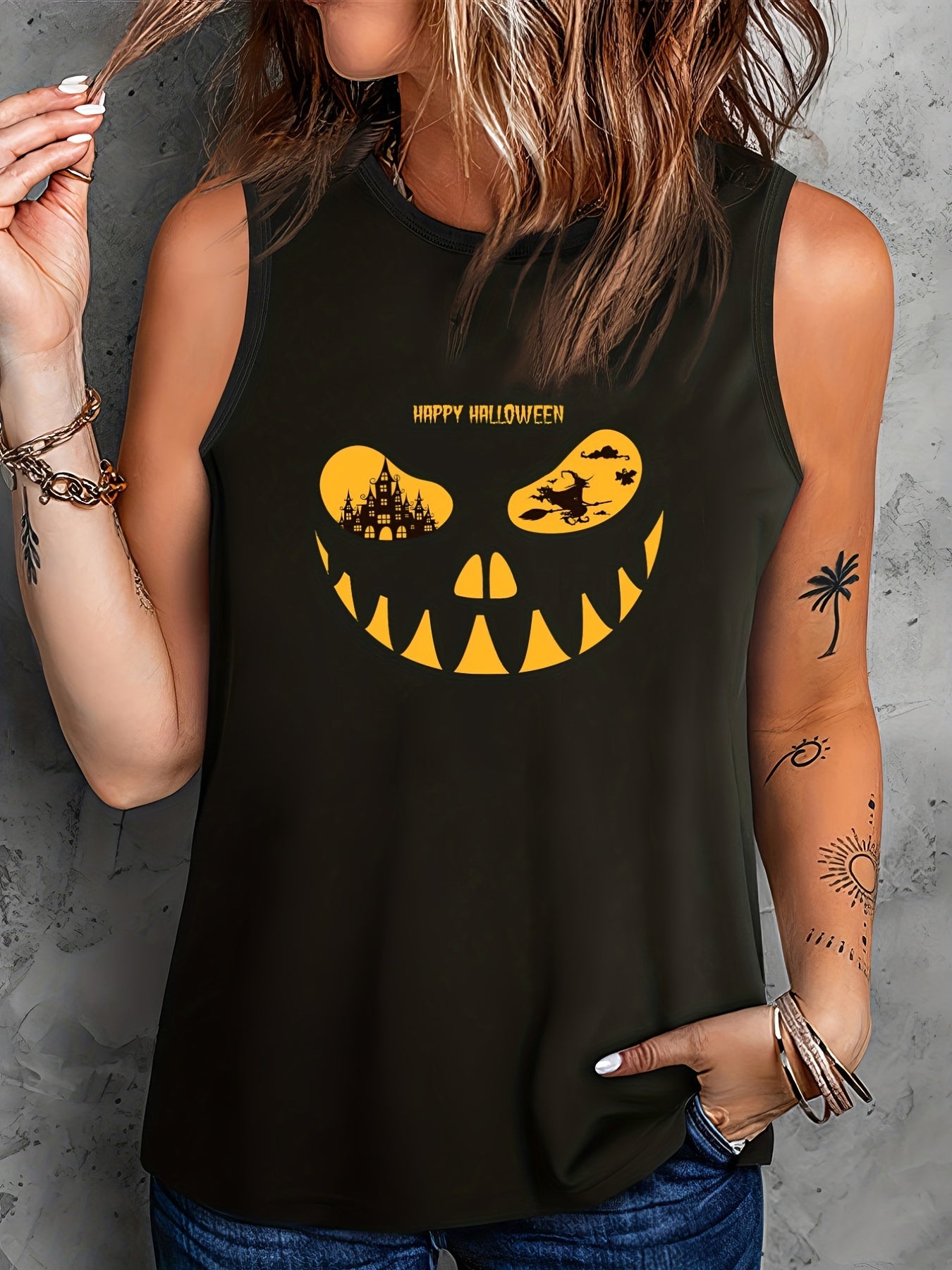 Halloween Casual Tank Top Women's Plus Graphic Round Neck Vest