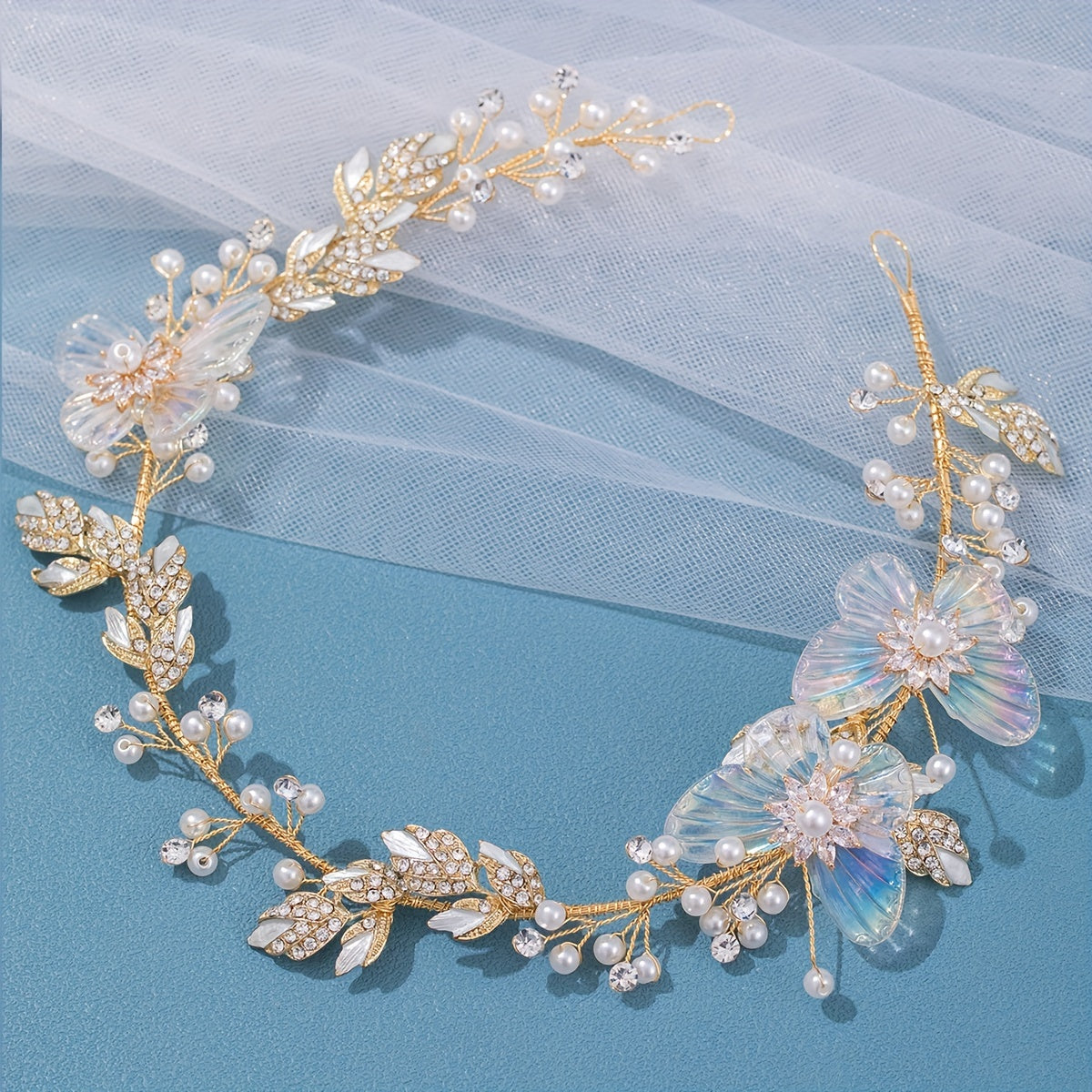 Girls Rhinestone Pearl Butterfly Headband - Evening Dress Hair Accessories