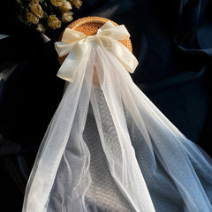 Bridal Veil with Pearl Bow Tulle Wedding Dress Accessory