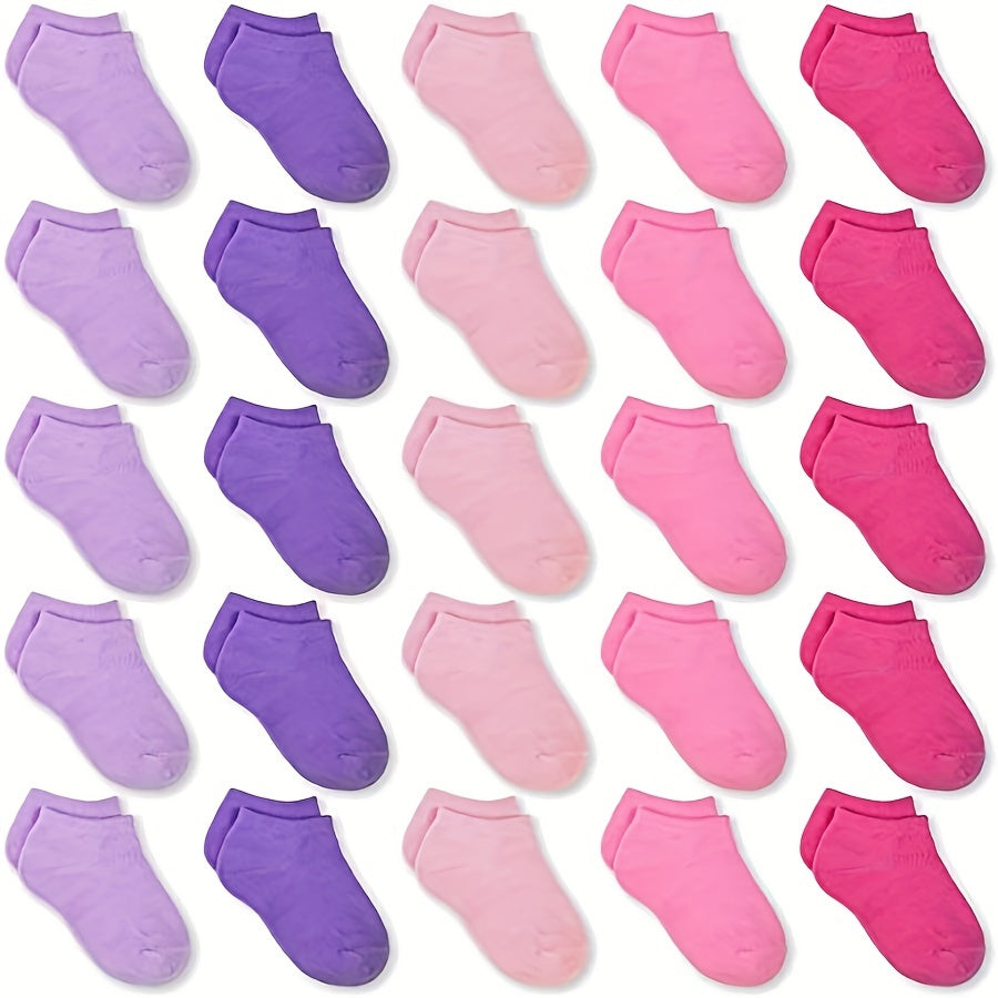 25 Pairs Girls Kids Ankle Socks Comfy Low Cut Boat Socks for Children