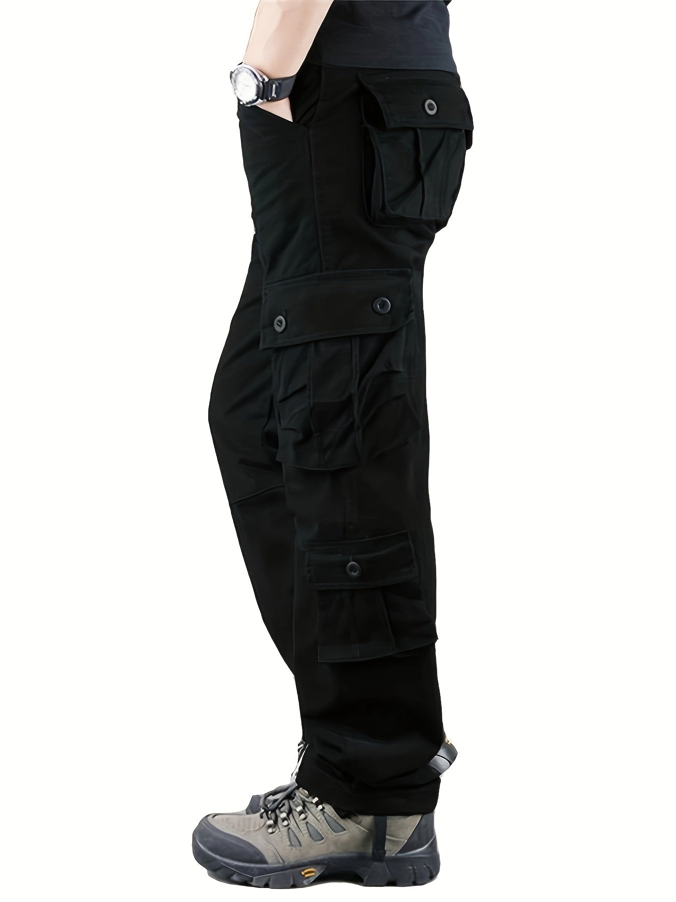 Solid Cotton Men's Cargo Pants for Outdoor Activities