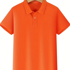 Boys Solid Polo Shirt Cotton Stretch Short Sleeves Button Up