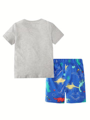Boys Dinosaur Cotton T-Shirt & Drawstring Shorts Set