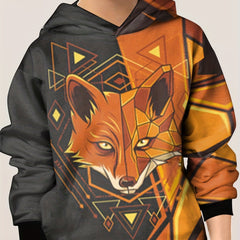 Geometric Fox Pattern Hoodie Kids Clash Casual Pullover Hooded Long Sleeve Top
