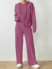 Solid Knit 2pc Set Long Sleeve Hoodie & Wide Leg Pants