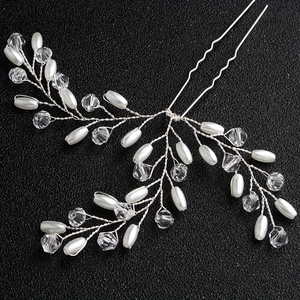 Bride Wedding Hair Comb Leaves Rhinestone Pearl Bridal Hair Comb