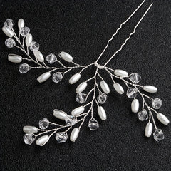 Bride Wedding Hair Comb Leaves Rhinestone Pearl Bridal Hair Comb