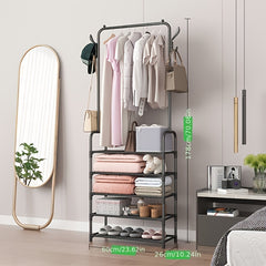 Entrance Coat Rack Foyer Shoe Rack with Storage Shelves