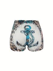 Anchor & Leopard Print Skinny Shorts