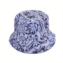 Grey Stripe Print Bucket Hat Tie Dye Reversible Fisherman Cap