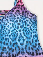 Sexy Swimsuit Ombre Leopard Print V Neck Padded One Piece