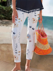 Floral Print Leggings Elastic Waist Long Length Women's Clothing