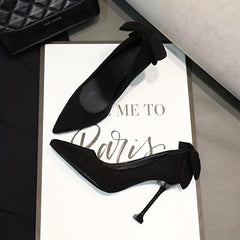 Solid Stiletto Heels Pointed Toe Slip-On Shoes with Bowknot Details