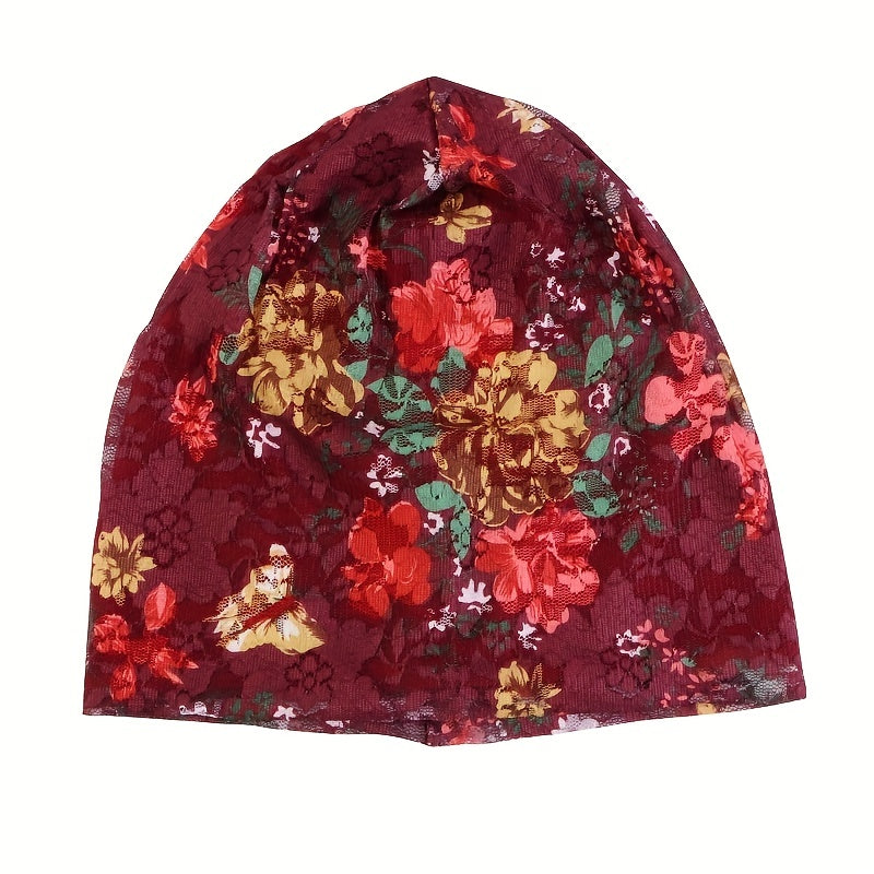Flower Print Lace Beanie Cap Head Wrap Elastic Turban Bonnet Chemo Hats