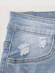 Sexy Denim Shorts Women's Plus Washed Ripped High Leg Cut