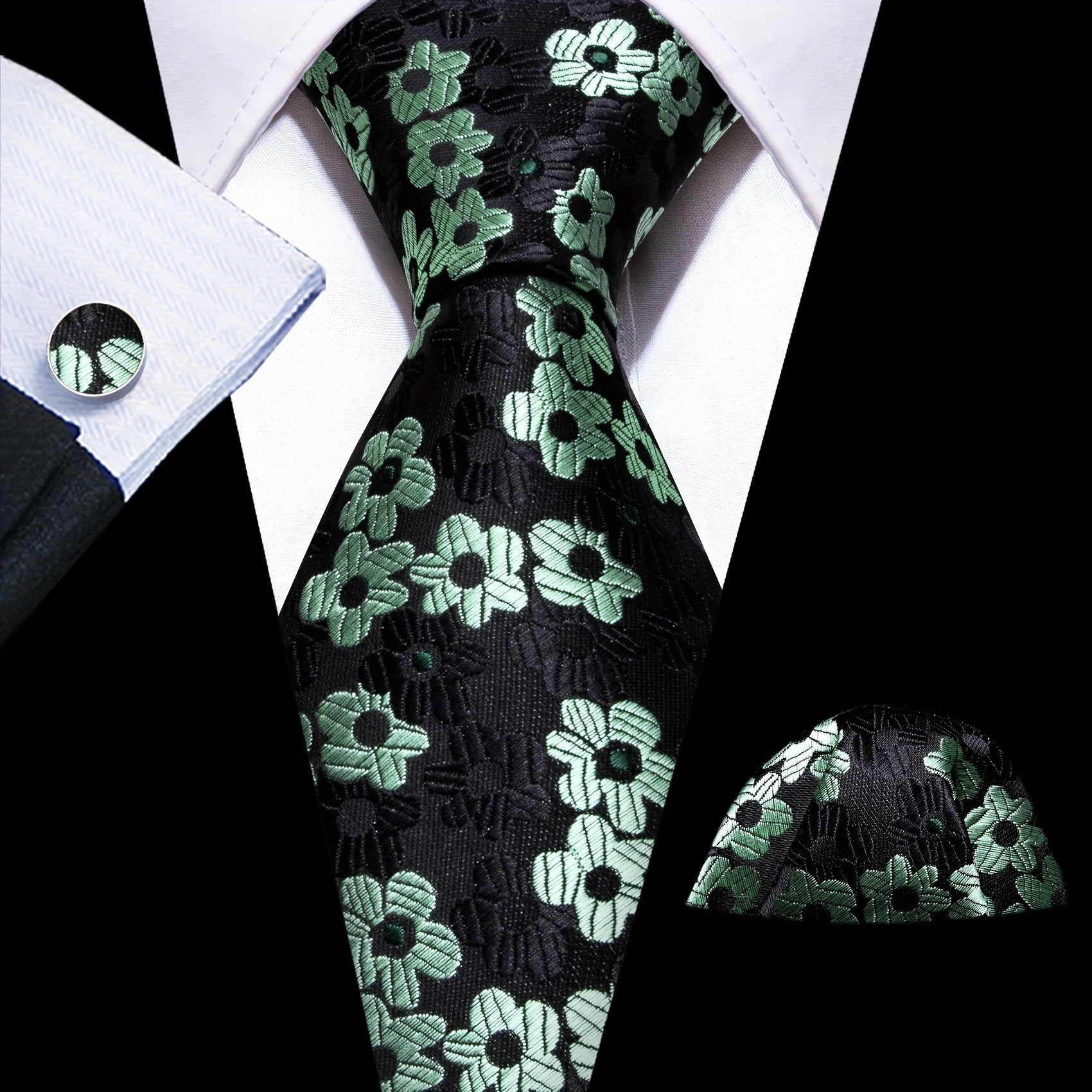 Barry Wang Classic Striped Tie For Men Silk Necktie Pocket Square Cufflinks Set