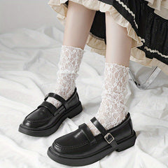 Floral Lace Mesh Calf Socks Lolita Hollow Out Knee High Socks Women's Stockings