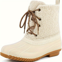 Women's Lace up Waterproof Winter Duck Boots Faux Fur Mid Calf Boots