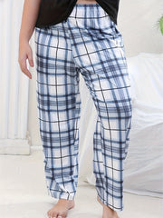 Plaid Print High Stretch Bow Pajama Pants
