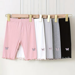 5pcs Girls' Frilled Edge Bike Shorts with Butterfly Graphics
