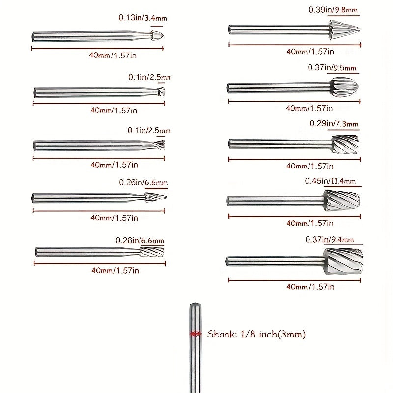 10pcs Carbide Grinding Bits Set for Rotary Tools