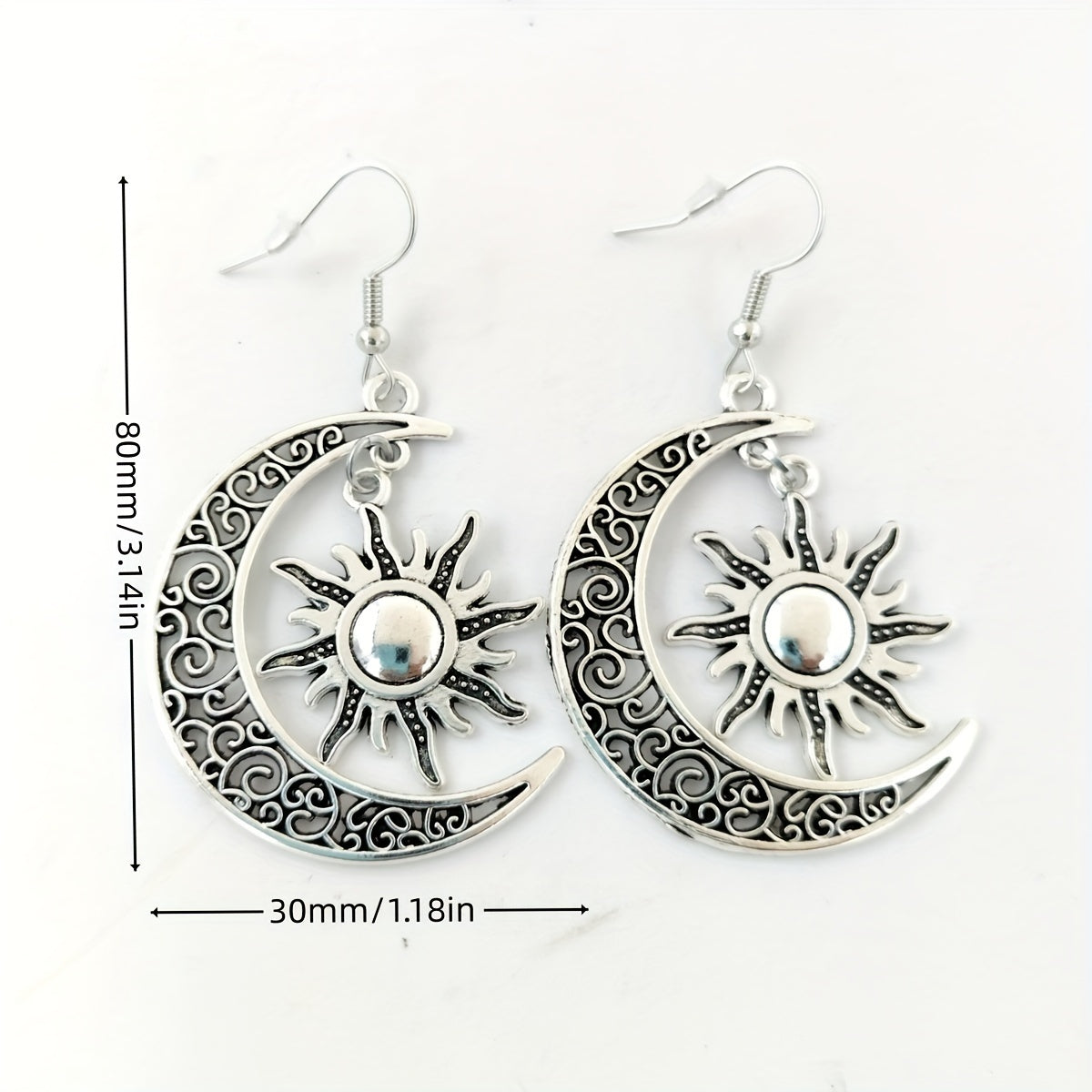 Alloy Hollow Moon Sun Earrings Moon Sun Pendant Earrings