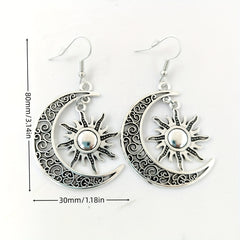 Alloy Hollow Moon Sun Earrings Moon Sun Pendant Earrings