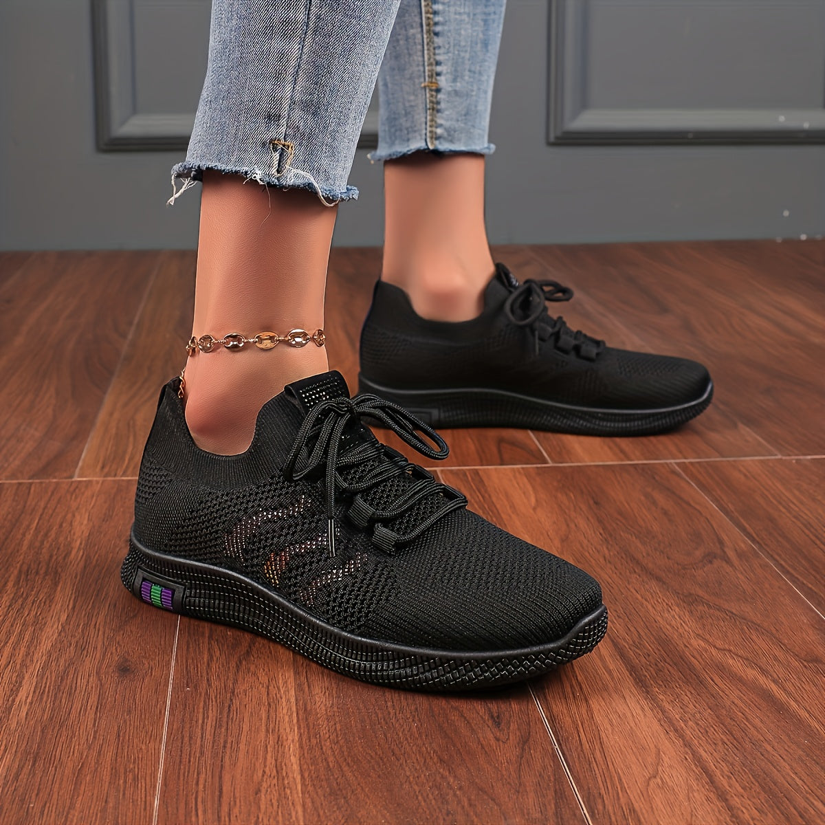 Women's Stripe Weaving Lace Up Sneakers Mesh Running Shoes