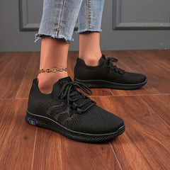 Women's Stripe Weaving Lace Up Sneakers Mesh Running Shoes