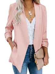 Open Front 3/4 Sleeve Blazer Solid V Neck Office Outerwear