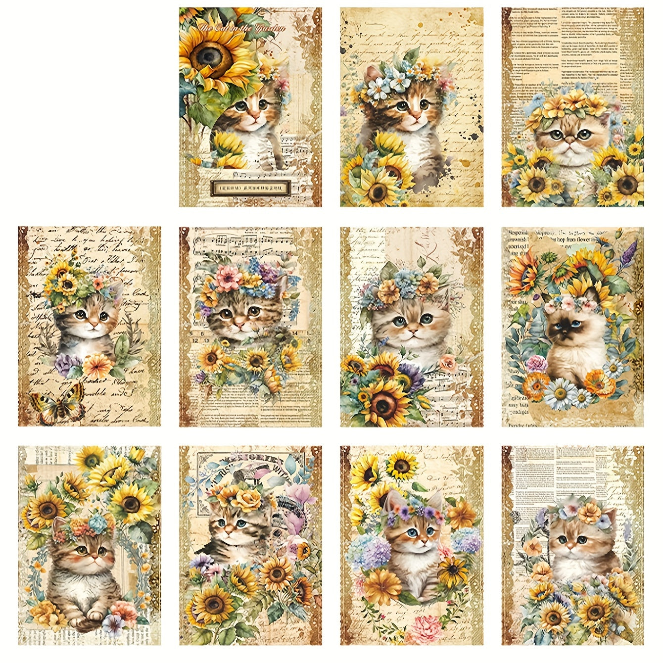 30 Sheets Cat Material Paper Scrapbook Paper For Junk Journal Cardstock Paper