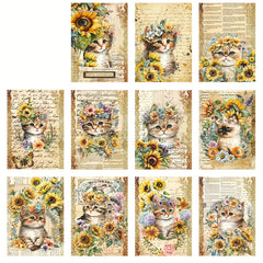 30 Sheets Cat Material Paper Scrapbook Paper For Junk Journal Cardstock Paper