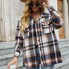 Plaid Print Polo Collar Shirt Casual Long Sleeve Shirt