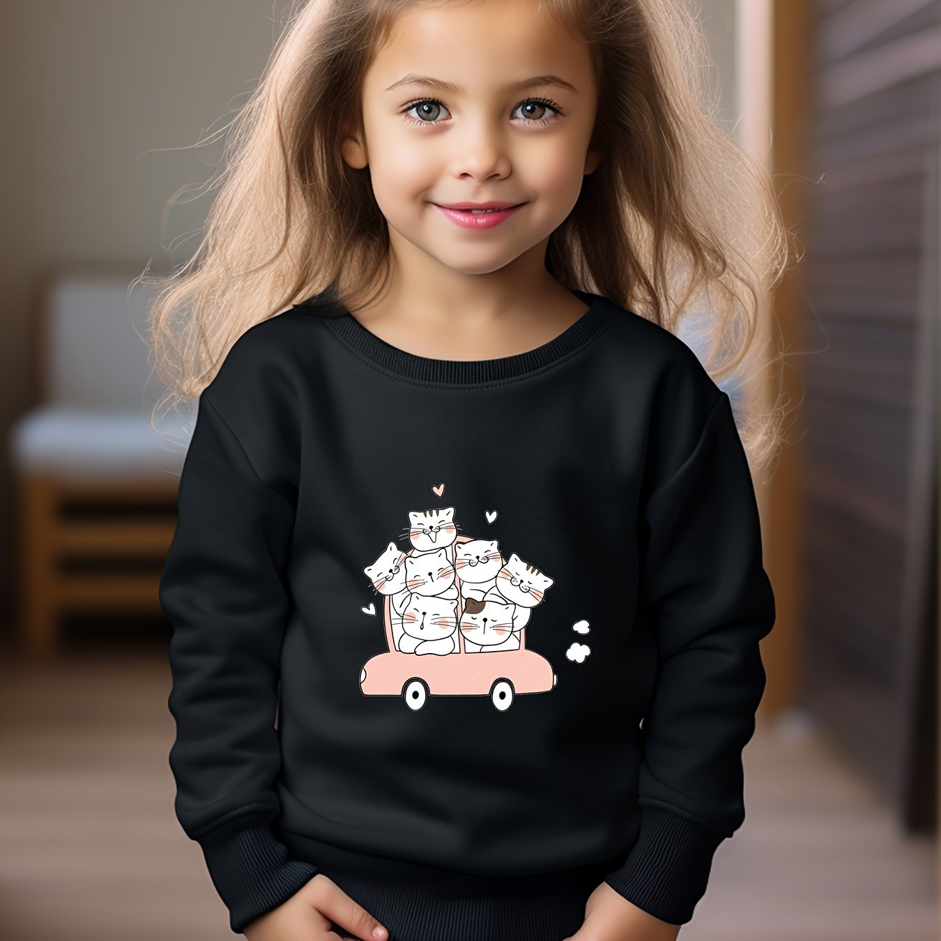 OERYUI Kids Kitty Bus Graphic Sweatshirt Comfy Pullover