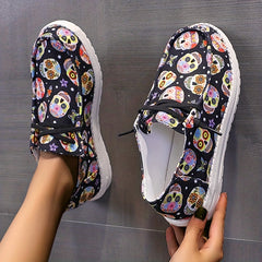 Women's Colorful Skull Print Canvas Shoes Casual Lace Up Outdoor Sneakers